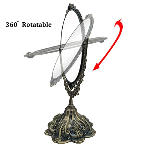 Hsiwto Vintage Double Side Makeup Mirror Alloy Metal Table Makeup Desktop Mirror with 360 Degree Rotation Cosmetic Makeup Tool for Women Girls Small Bronze - Image 3