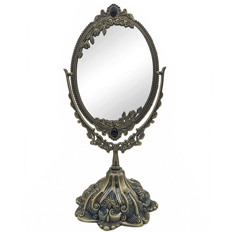 Hsiwto Vintage Double Side Makeup Mirror Alloy Metal Table Makeup Desktop Mirror with 360 Degree Rotation Cosmetic Makeup Tool for Women Girls Small Bronze - Image 2