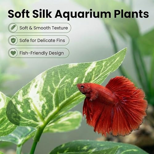 UreverFins 10 Pack Silk Aquarium Plants Fish Tank Decorations - Soft Fin-Safe Fish Tank Plants Large Aquarium Decor for 5-40 Gallon Betta, Goldfish & Reptiles Tanks Accessories - Image 3