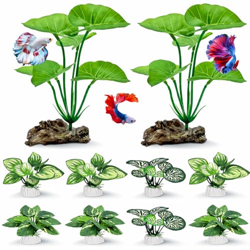 UreverFins 10 Pack Silk Aquarium Plants Fish Tank Decorations - Soft Fin-Safe Fish Tank Plants Large Aquarium Decor for 5-40 Gallon Betta, Goldfish & Reptiles Tanks Accessories - Image 2