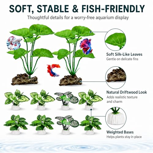 UreverFins 10 Pack Silk Aquarium Plants Fish Tank Decorations - Soft Fin-Safe Fish Tank Plants Large Aquarium Decor for 5-40 Gallon Betta, Goldfish & Reptiles Tanks Accessories - Image 4