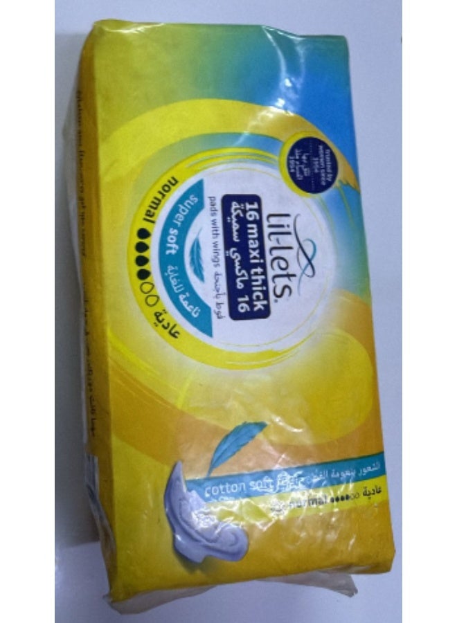 Lil-lets Maxi Thick Pads with Wings Normal - 16 Pieces