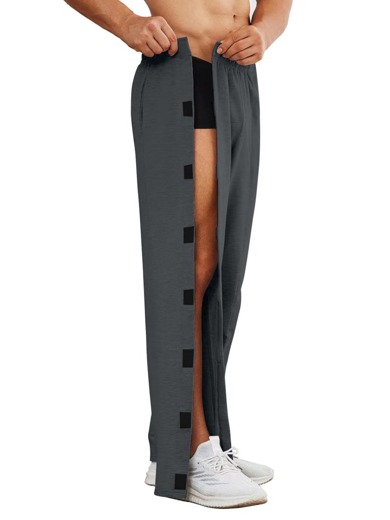 Deyeek Mens Tear Away Pants 2 Side Snap Open Bottom Sweatpants Loose Fit Casual Athletic Post Surgery Pants with Pockets XL Dark Grey - Image 2