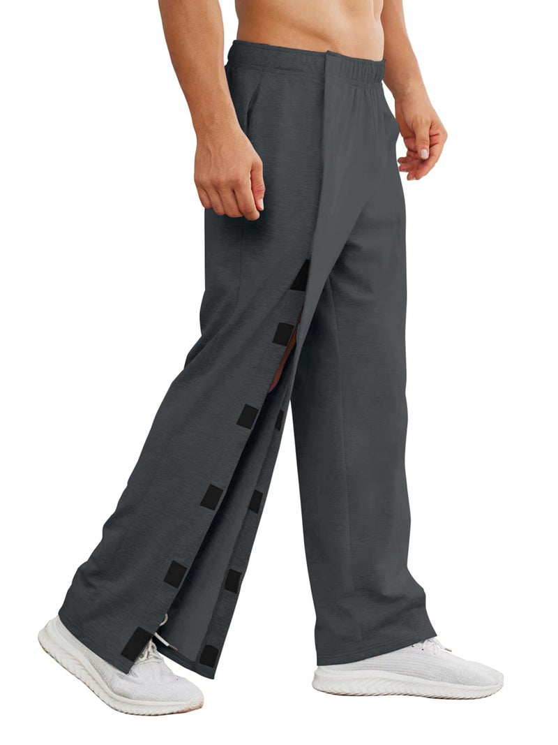 Deyeek Mens Tear Away Pants 2 Side Snap Open Bottom Sweatpants Loose Fit Casual Athletic Post Surgery Pants with Pockets XL Dark Grey - Image 1