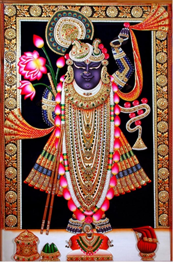 SHRINATHJI PAINTING WALL PAINTING FOR MANDIR SELF ADHESIVE DIGITAL REPRINT FOR WALL DECORATION 24 X 36 INCH PACK OF 1