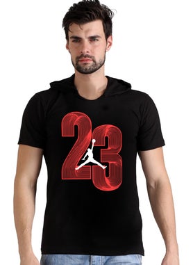 Rock&Roll Twenty Three Black Hooded Short Sleeve Men's T-Shirt  - Image 1