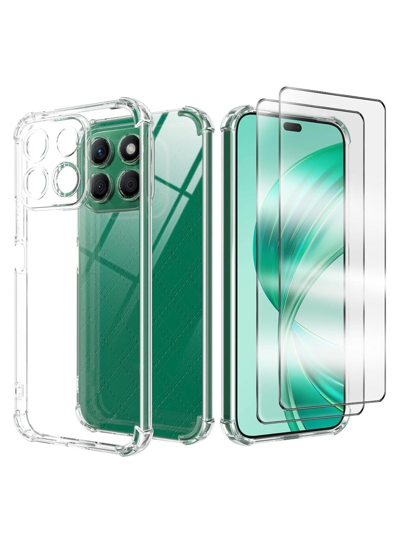 Muzz Compatible with Honor X8C Case and Tempered Glass Screen Protector 2 pack Soft Bumper Anti-Scratch Silicone Phone Case Cover Transparent Clear Case With Screen Protector - Image 1