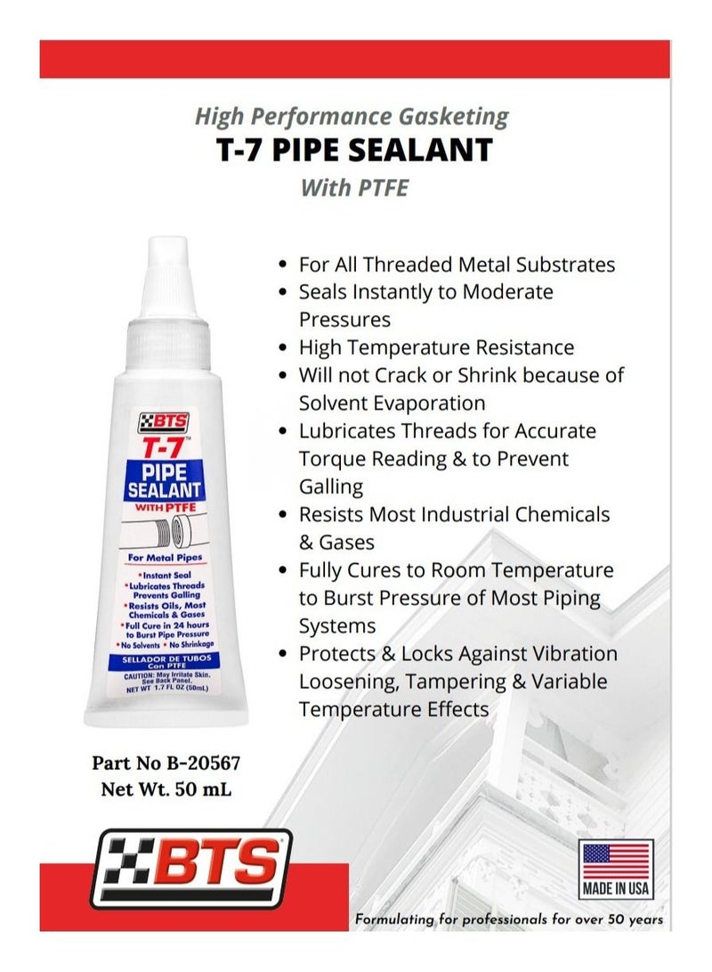 BTS High Performance Gasketing T 7 Pipe Sealant With PTFE  50 ML  - Image 2