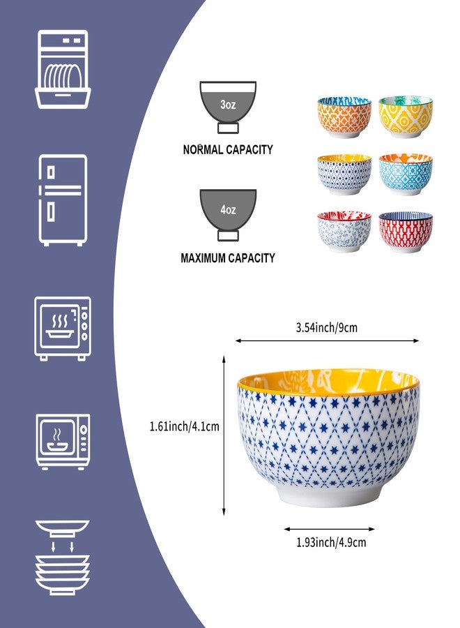Cerkik Ceramic Dipping Bowls Set - Mini 4 Oz Dessert Bowls - Small 3.5 Inch Porcelain Bowls for Side Dishes, Snack, Yogurt, Appetizer - Microwave Dishwasher Safe - Set of 6 - Assorted Colors - Image 3