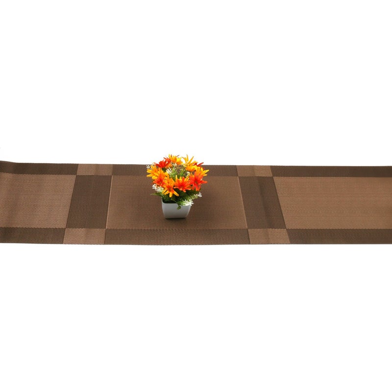 P-Plus International P-Plus International Placemat with Compatible Table Runner, Crossweave Insulation Placemat Washable Table Mats Set (6pcs placemats+Table Runner, Brown), Plastic - Image 4