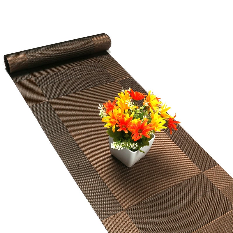 P-Plus International P-Plus International Placemat with Compatible Table Runner, Crossweave Insulation Placemat Washable Table Mats Set (6pcs placemats+Table Runner, Brown), Plastic - Image 3