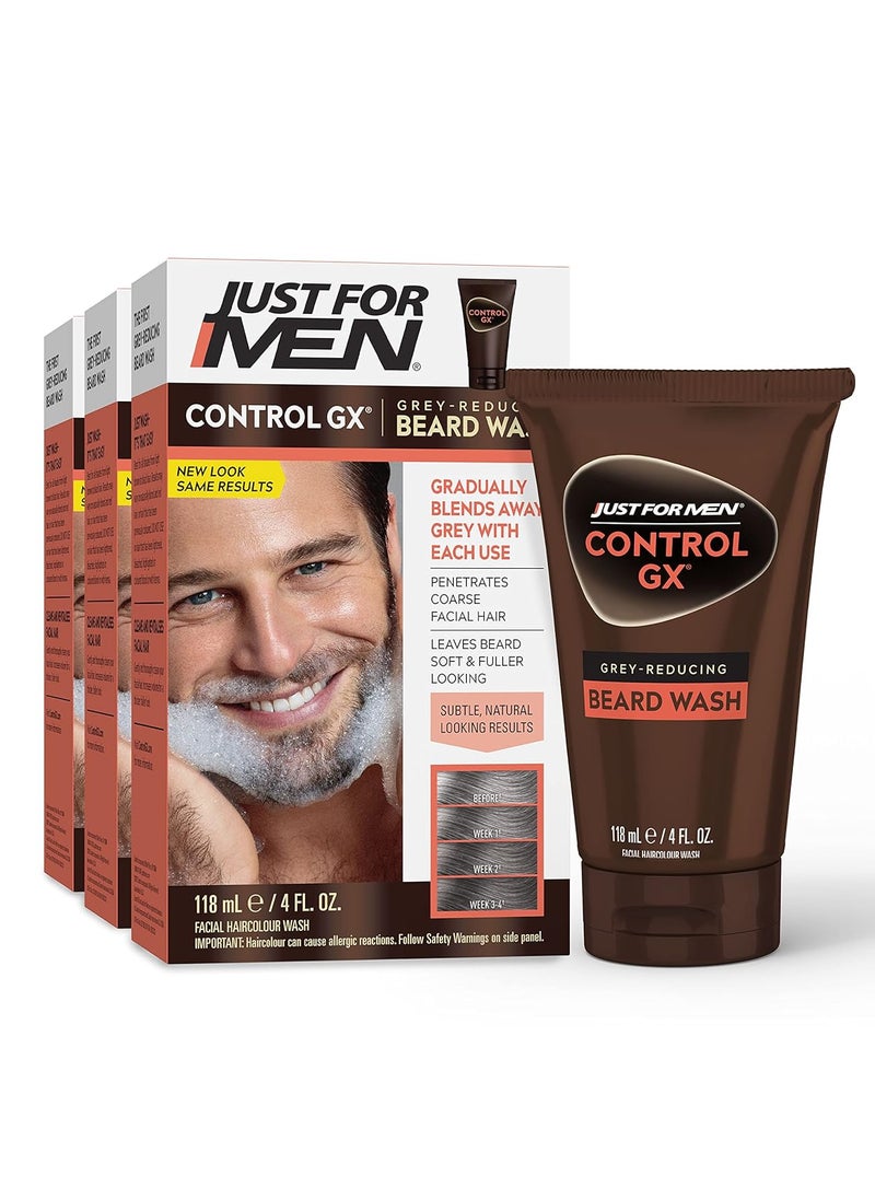 Just For Men Just For Men Control GX Grey Reducing Beard Wash Shampoo Gradually Colors Mustache and Beard Leaves Facial Hair Softer and Fuller 4 Fl Oz  Pack of 3 Packaging May Vary 