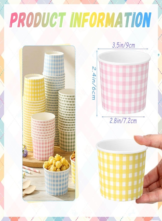 Pickmesh 120 Pcs 9 oz Ice Cream Cups Disposable Pastel Gingham Paper soup Bowl Green Yellow Multicolor Dessert Cups Hot Cold Food for Spring Camp Barbecue Baby Shower Wedding Birthday Party Supplies - Image 2