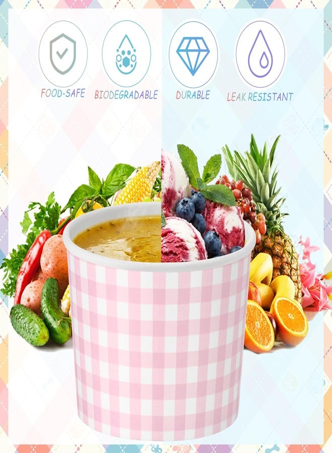 Pickmesh 120 Pcs 9 oz Ice Cream Cups Disposable Pastel Gingham Paper soup Bowl Green Yellow Multicolor Dessert Cups Hot Cold Food for Spring Camp Barbecue Baby Shower Wedding Birthday Party Supplies - Image 3
