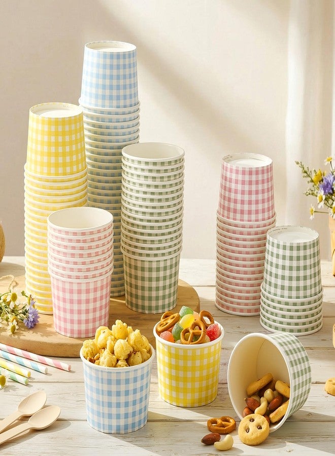 Pickmesh 120 Pcs 9 oz Ice Cream Cups Disposable Pastel Gingham Paper soup Bowl Green Yellow Multicolor Dessert Cups Hot Cold Food for Spring Camp Barbecue Baby Shower Wedding Birthday Party Supplies - Image 4
