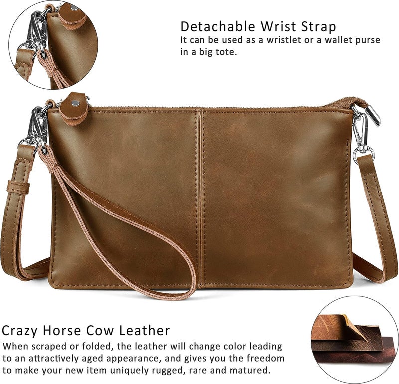 befen Genuine Leather Wristlet Clutch Wallet Purses Small Crossbody Bags for Women with RFID Blocking Card Slots - Image 3