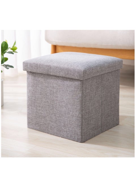 Multifunctional Foldable Cube Storage Organizer and Foot Rest Lid Stool Seat Chair with Square，Folding Storage Stool, Storage Box, Footstool, Light Gray
