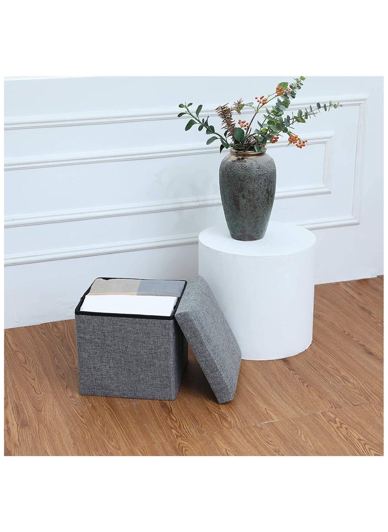 Multifunctional Foldable Cube Storage Organizer and Foot Rest Lid Stool Seat Chair with Square，Folding Storage Stool, Storage Box, Footstool, Light Gray