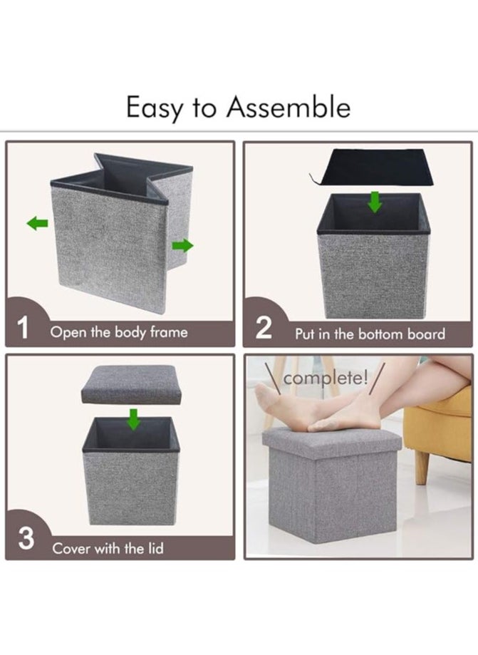 Multifunctional Foldable Cube Storage Organizer and Foot Rest Lid Stool Seat Chair with Square，Folding Storage Stool, Storage Box, Footstool, Light Gray