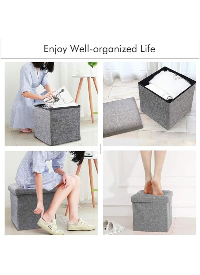 Multifunctional Foldable Cube Storage Organizer and Foot Rest Lid Stool Seat Chair with Square，Folding Storage Stool, Storage Box, Footstool, Light Gray