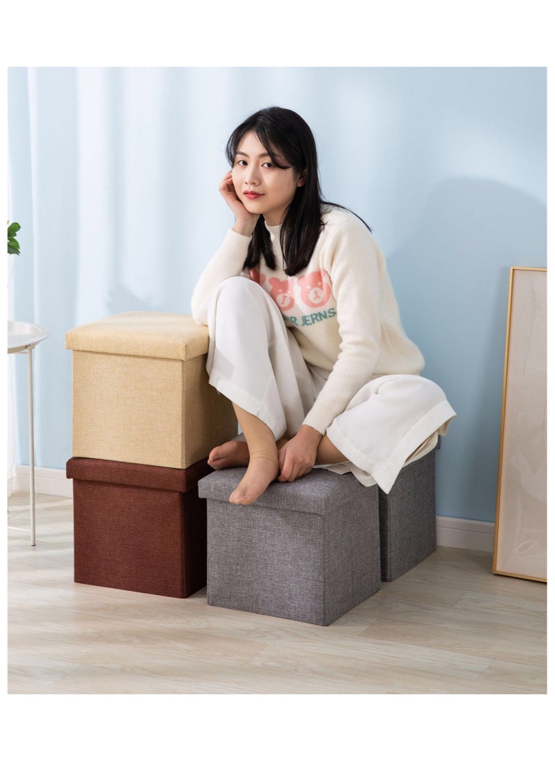 Multifunctional Foldable Cube Storage Organizer and Foot Rest Lid Stool Seat Chair with Square，Folding Storage Stool, Storage Box, Footstool, Light Gray