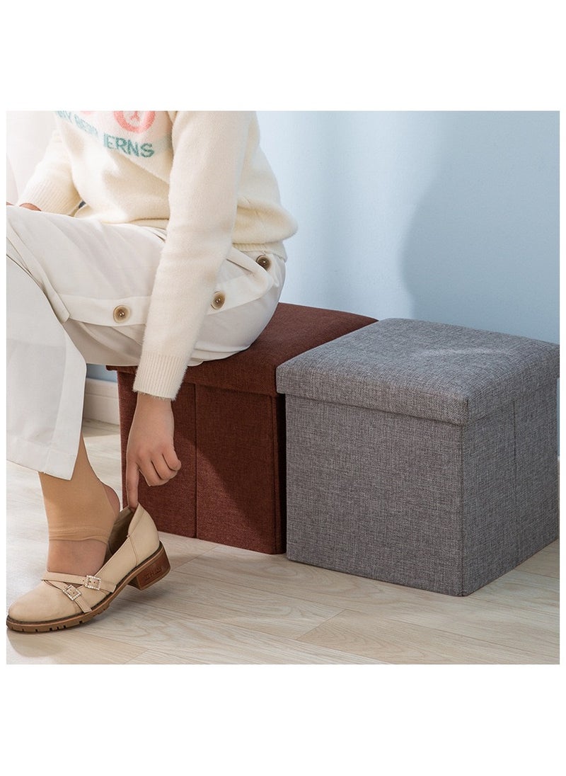 Multifunctional Foldable Cube Storage Organizer and Foot Rest Lid Stool Seat Chair with Square，Folding Storage Stool, Storage Box, Footstool, Light Gray