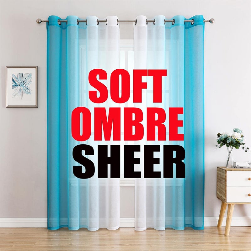 G2000 Sheer Curtains 95 Inches Long Turquoise and White Ombre for Bedroom Living Room Window  Light Filtering Grommet Drapes for Patio Sliding Glass Door 2 Panels