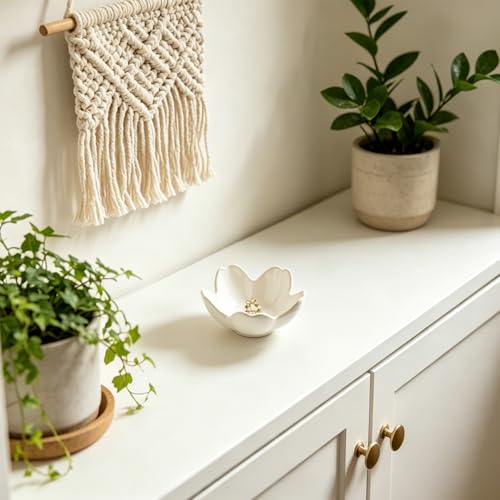 zerokyclan Ceramic Ring Holder Tray - Decorative Floral Trinket Bowl for Jewelry Storage & Vanity Decor, Bathroom Sink, Entryway Foyer, Nightstand(white) - Image 5