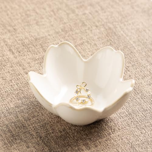 zerokyclan Ceramic Ring Holder Tray - Decorative Floral Trinket Bowl for Jewelry Storage & Vanity Decor, Bathroom Sink, Entryway Foyer, Nightstand(white) - Image 1