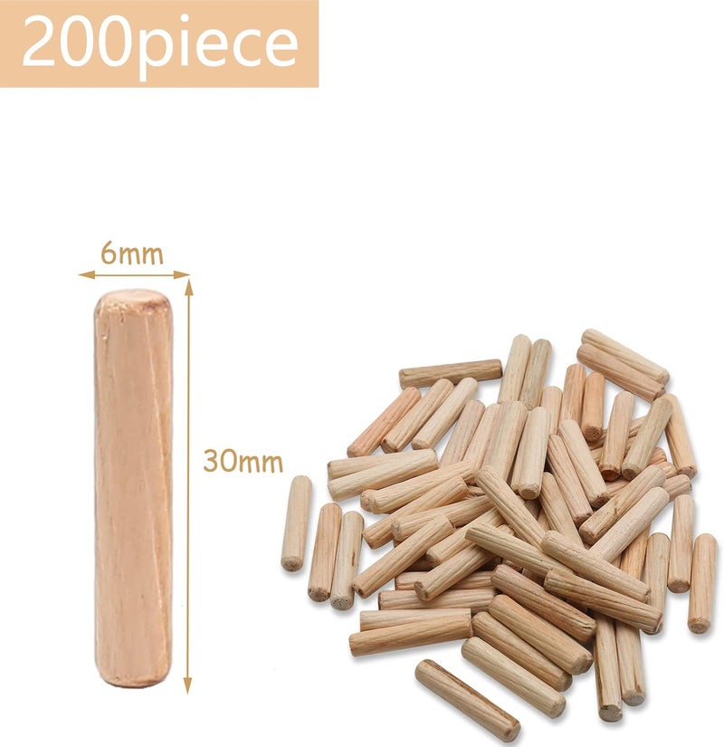 BokWin 200 حبة دبابيس خشبية 6 مم × 30 مم (تقريبًا 1/4" × 1-1/5") دبابيس خشبية مجففة في الفرن ومزخرفة، دبابيس خشبية للحرف اليدوية - Image 3