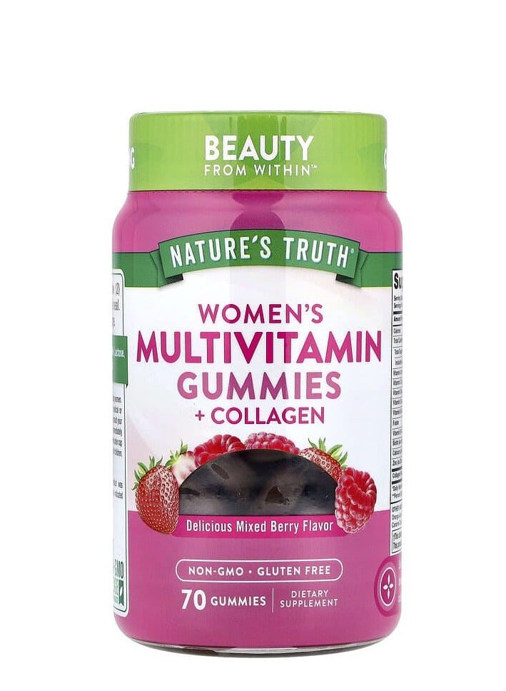 نايتشورز تروث أقراص متعدد الفيتامينات للمضغ للنساء + الكولاجين مزيج التوت اللذيذ 70 قرصًا للمضغ - Image 1