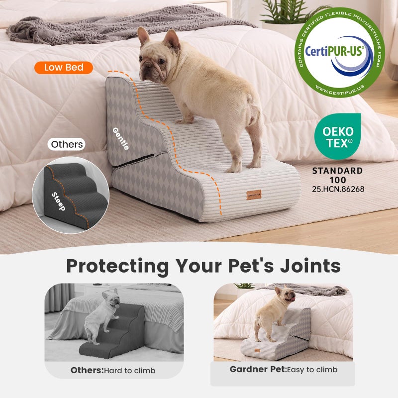 Gardner Pet Dog Stairs for Small Dogs 16.5" H, 2 in 1 Transformable 3-Step Pet Stairs and Ramp, Dog Steps for Couch Bed (13-20 in) Non-Slip Waterproof Cover and CertiPUR-US Certified Foam, Checked - Image 4