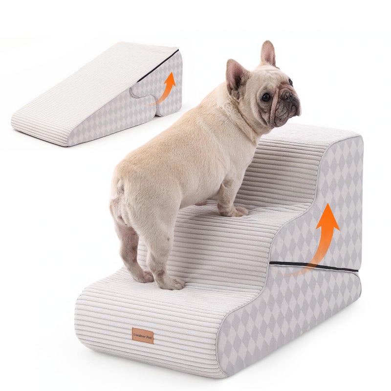 Gardner Pet Dog Stairs for Small Dogs 16.5" H, 2 in 1 Transformable 3-Step Pet Stairs and Ramp, Dog Steps for Couch Bed (13-20 in) Non-Slip Waterproof Cover and CertiPUR-US Certified Foam, Checked - Image 1