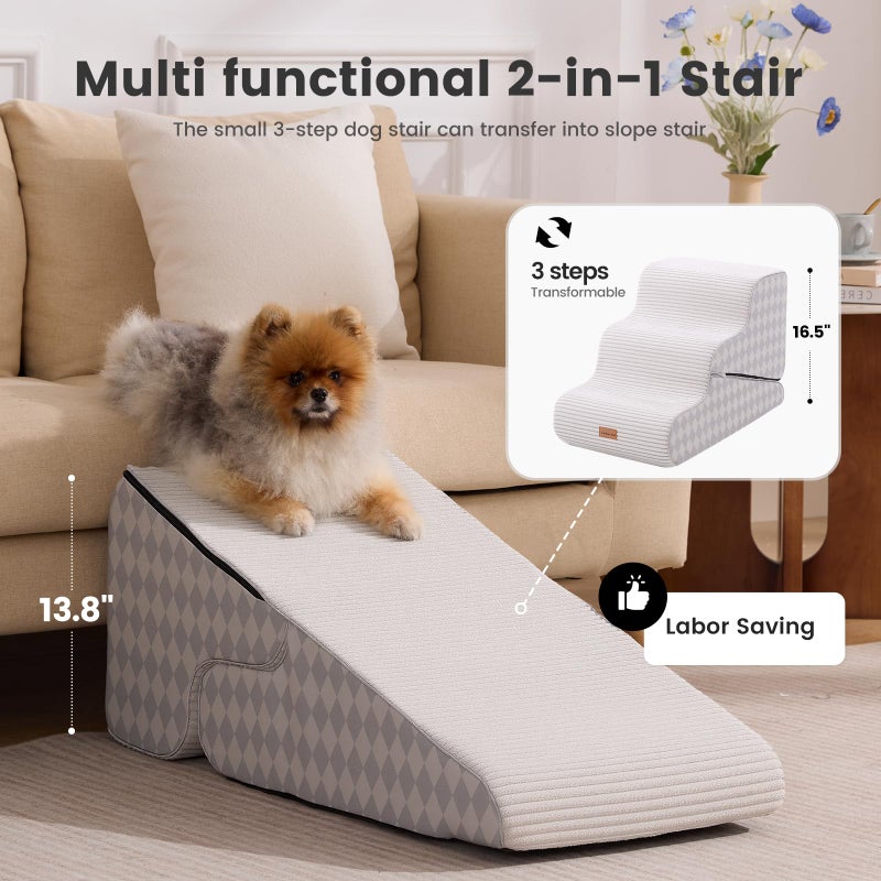 Gardner Pet Dog Stairs for Small Dogs 16.5" H, 2 in 1 Transformable 3-Step Pet Stairs and Ramp, Dog Steps for Couch Bed (13-20 in) Non-Slip Waterproof Cover and CertiPUR-US Certified Foam, Checked - Image 2