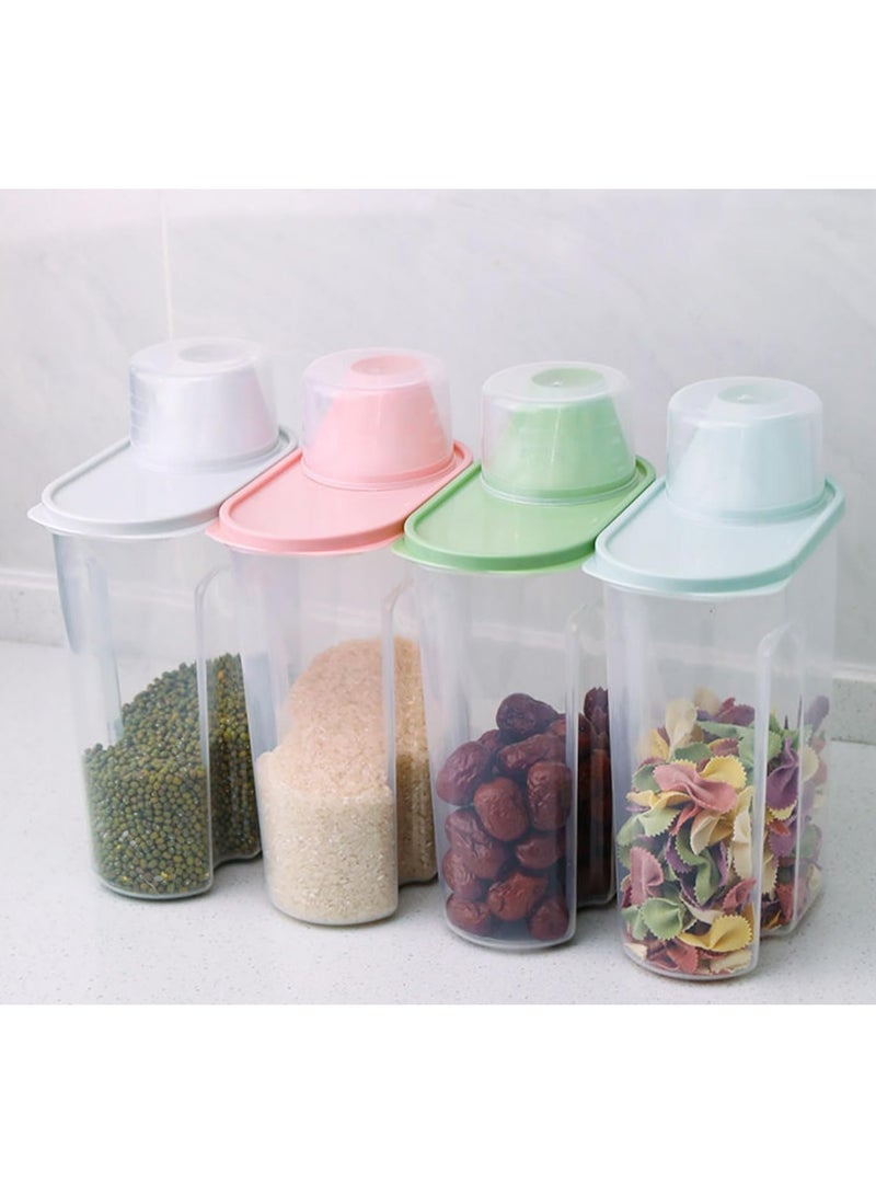 SKY-TOUCH SKY-TOUCH 4 pcs Food Storage Containers 2.5L Cereal Containers with Measuring Cup Kitchen Pantry Airtight Plastic Storage Organizer Food Grade and BPA Free for Cereal Dry Food Flour and Sugar - Image 1