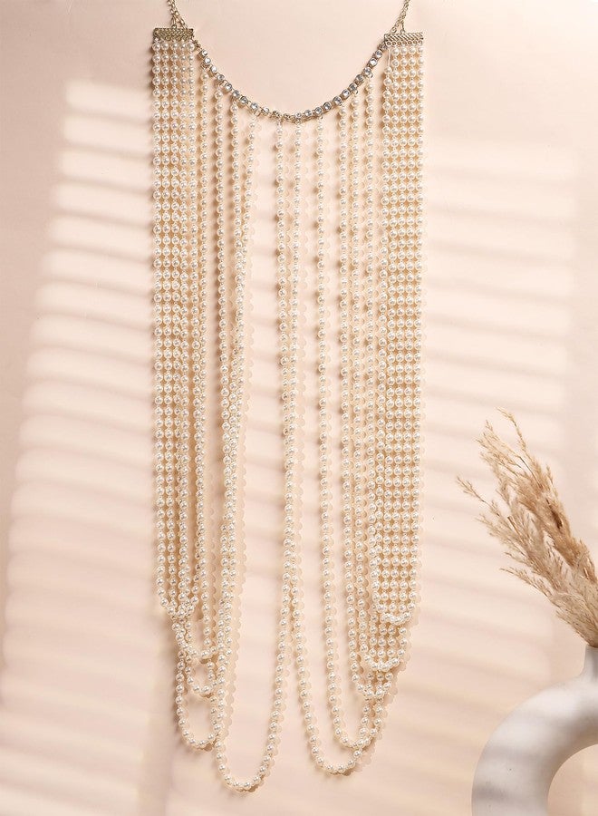 Karatcart White Pearl Beaded Body Chain for Women - Image 4