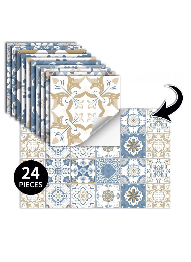 Bluejw - 20*20CM 24 Pieces Of European Style Waterproof And Oil Proof Wall Tiles Self Adhesive Decorative Stickers - Image 1