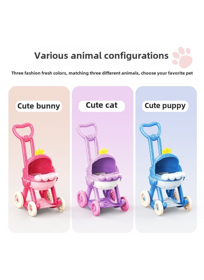 Luo Ke Meng Pet Cart Plush Cat Rabbit Dog Electric Walking Simulation Play House Children's Toys-Color:Crown Cart (bunny)  - Image 4