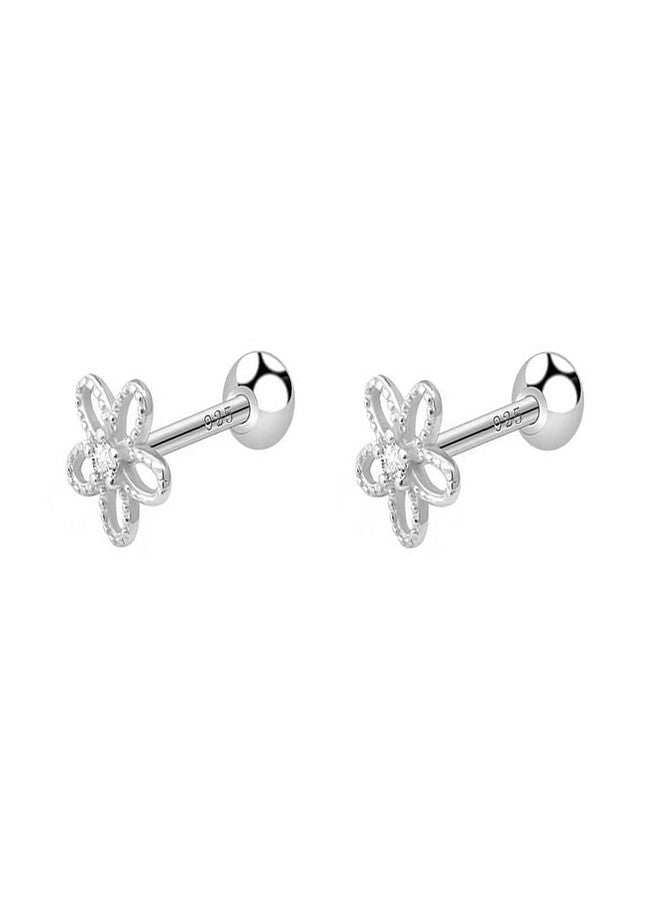 Dtja 18G Daisy Flower Stud Cartilage Earrings for Women 925 Sterling Silver CZ Tiny Cute Floral 3mm Ball Barbell Screw Back Studs Sleeper Tragus Post Hypoallergenic Piercing Body Jewelry Gifts (Silver) - Image 1