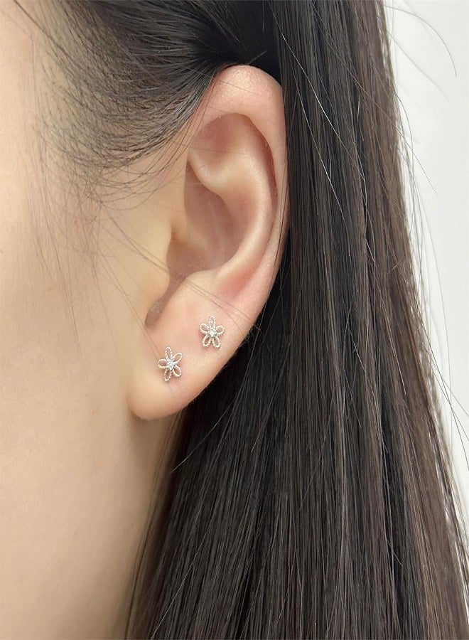 Dtja 18G Daisy Flower Stud Cartilage Earrings for Women 925 Sterling Silver CZ Tiny Cute Floral 3mm Ball Barbell Screw Back Studs Sleeper Tragus Post Hypoallergenic Piercing Body Jewelry Gifts (Silver) - Image 4