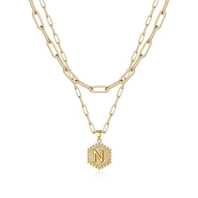 M MOOHAM Gold Layered Initial Necklaces for Women - Necklaces for Women Cute Letter Initial N Necklace Choker Necklace Dainty Layered Necklaces for Women Preppy Jewelry - Image 1