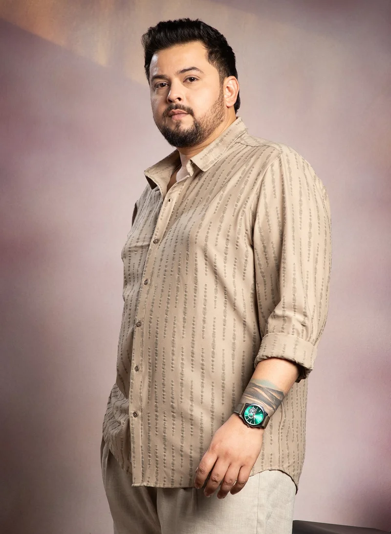 Instafab Plus  Instafab Plus Men's Sand Beige Tassel-Weave Shirt For Casual Wear | Spread Collar | Long Cuffed Sleeves | Button Closure | Plus Size Shirt Crafted With Comfort Fit For Everyday Wear for Men | Best Price UAE