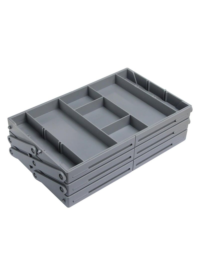 3 Tier Smart Collapsible Drawer Organizer,Multi Level Stacking Folding Junk Organizer, Foldable Expandable Pop up Tray, Expanding Multilevel Triple Desk Space Organizer