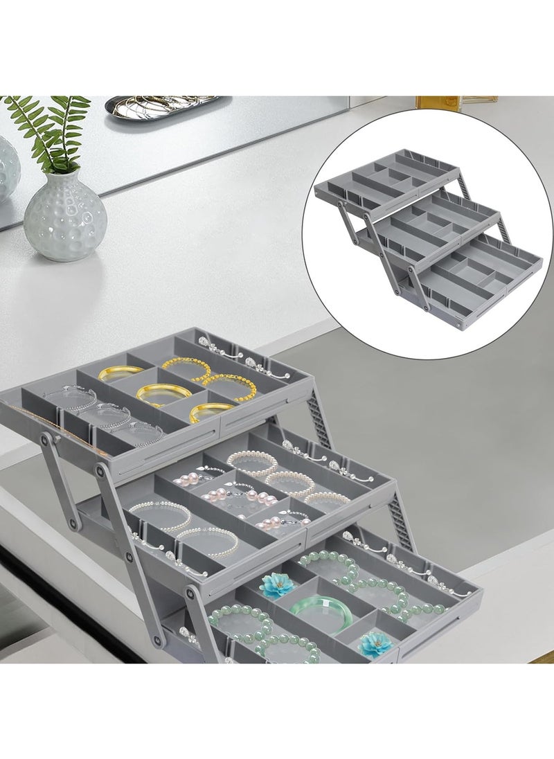 3 Tier Smart Collapsible Drawer Organizer,Multi Level Stacking Folding Junk Organizer, Foldable Expandable Pop up Tray, Expanding Multilevel Triple Desk Space Organizer