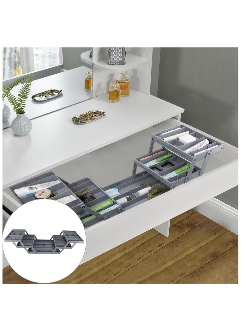 3 Tier Smart Collapsible Drawer Organizer,Multi Level Stacking Folding Junk Organizer, Foldable Expandable Pop up Tray, Expanding Multilevel Triple Desk Space Organizer