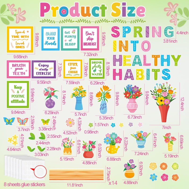 Qilery Spring Healthy Habits Bulletin Board Set Classroom Decorations - Motivational Nutrition Paper Cutouts for Elementary School Nurse Office - Educational Positive Wall Decor for Teachers & Library - Image 2