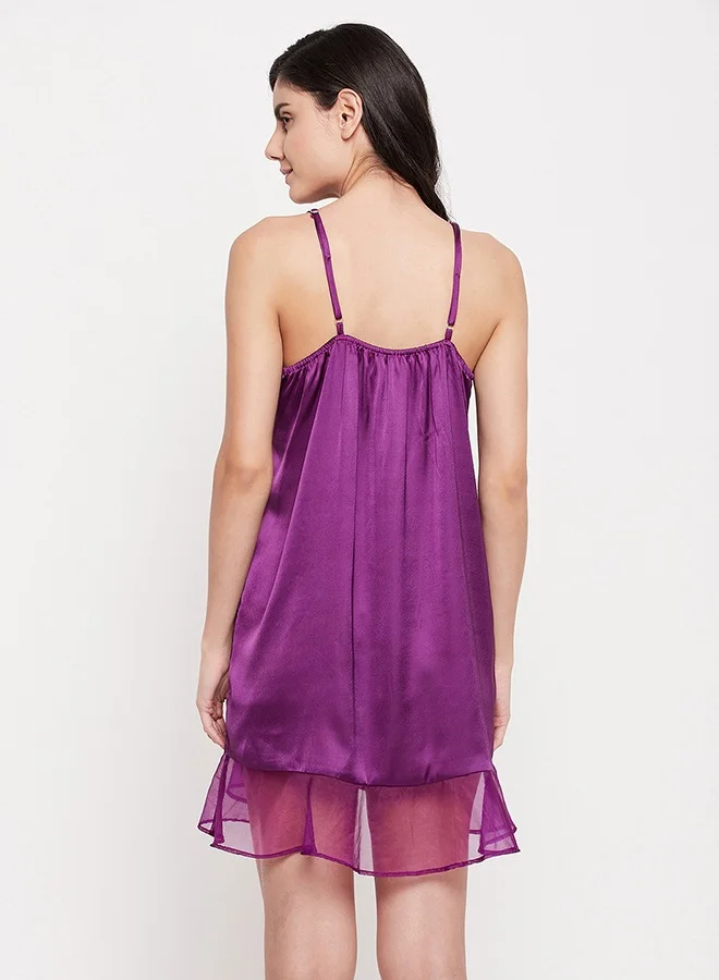 Clovia Clovia Short Night Dress & Robe Set in Wine Colour - Satin