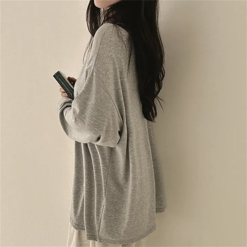 Korean Style T-Shirt Printed Men'S And Women'S Loose Japanese All-Match Top Trendy Brand Round Neck 100 Cotton Autumn Mid-Length - Image 2