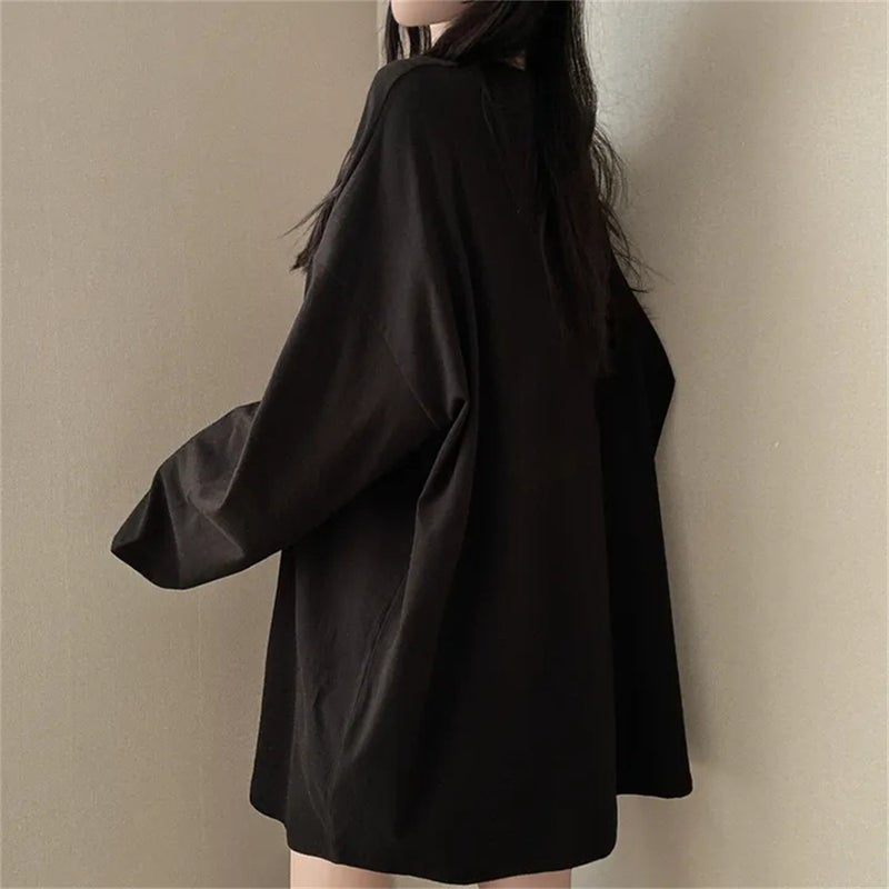 Korean Style T-Shirt Printed Men'S And Women'S Loose Japanese All-Match Top Trendy Brand Round Neck 100 Cotton Autumn Mid-Length - Image 1
