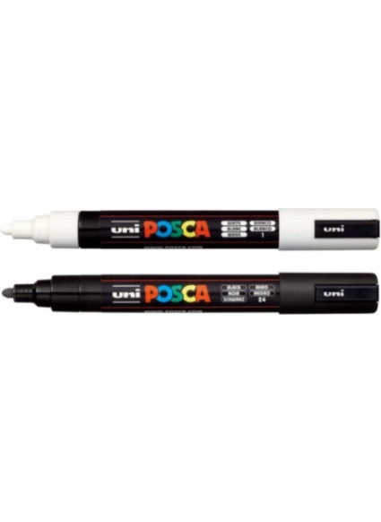 Uni-posca - قلم رسم Uni Posca Pc-5m 1.8-2.5 مم أبيض + أسود - Image 1